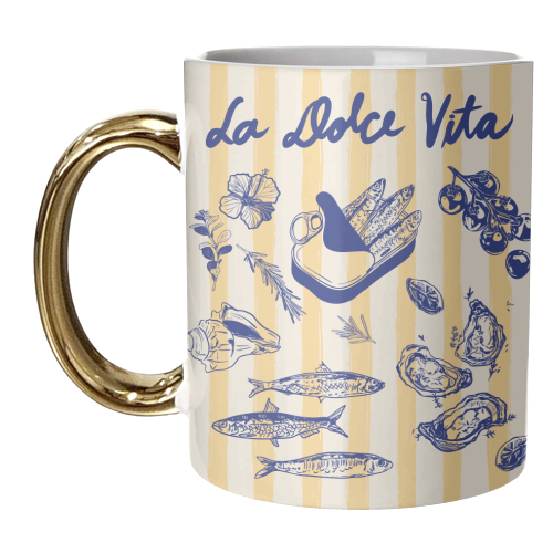 La Dolce Vita – Vintage Coastal Sardines & Seafood - unique mug by EZbie