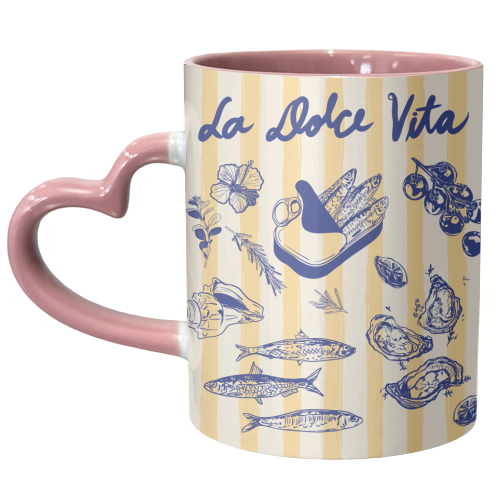 La Dolce Vita – Vintage Coastal Sardines & Seafood - unique mug by EZbie