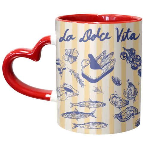 La Dolce Vita – Vintage Coastal Sardines & Seafood - unique mug by EZbie