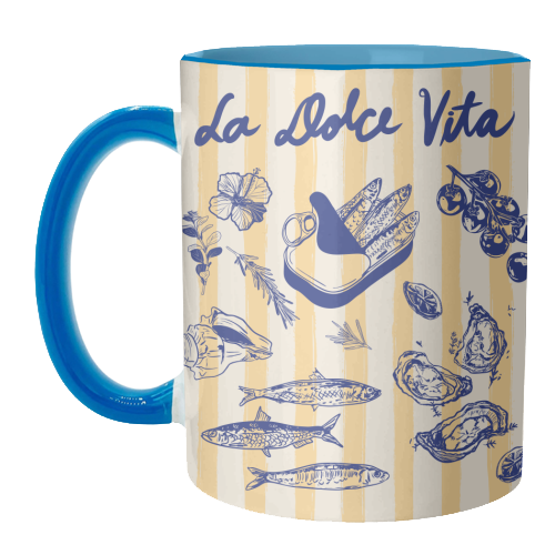 La Dolce Vita – Vintage Coastal Sardines & Seafood - unique mug by EZbie