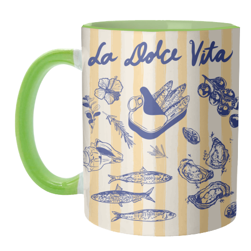 La Dolce Vita – Vintage Coastal Sardines & Seafood - unique mug by EZbie