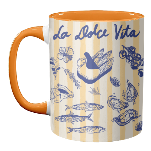 La Dolce Vita – Vintage Coastal Sardines & Seafood - unique mug by EZbie
