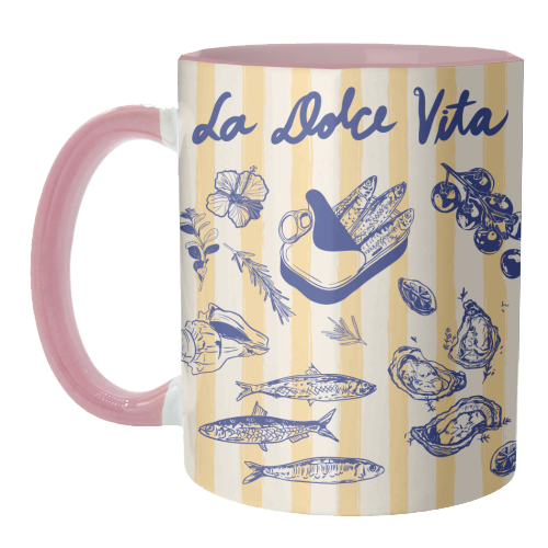 La Dolce Vita – Vintage Coastal Sardines & Seafood - unique mug by EZbie