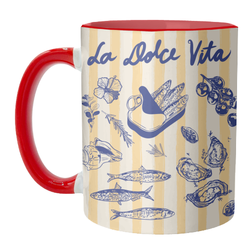 La Dolce Vita – Vintage Coastal Sardines & Seafood - unique mug by EZbie