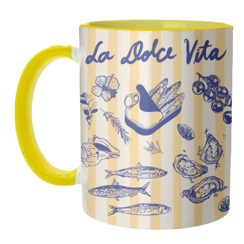 La Dolce Vita – Vintage Coastal Sardines & Seafood - unique mug by EZbie