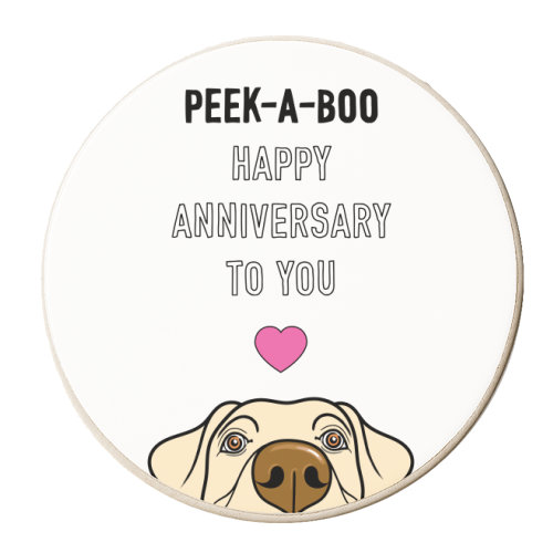 Labrador Peek-a-booAnniversary Greeting - personalised beer coaster by Adam Regester