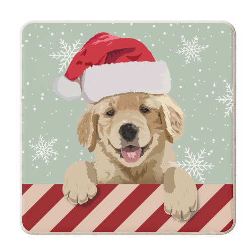 Labrador puppy Christmas snow print - personalised beer coaster by The Girl Next Draw