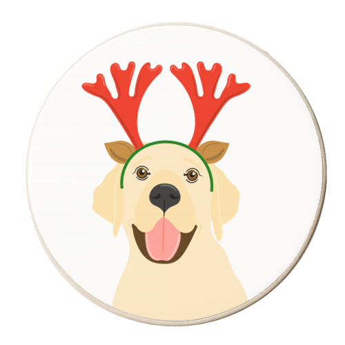 Labrador Wearing Christmas Antlers - personalised beer coaster by Adam Regester