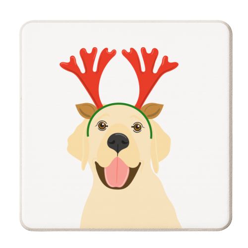 Labrador Wearing Christmas Antlers - personalised beer coaster by Adam Regester