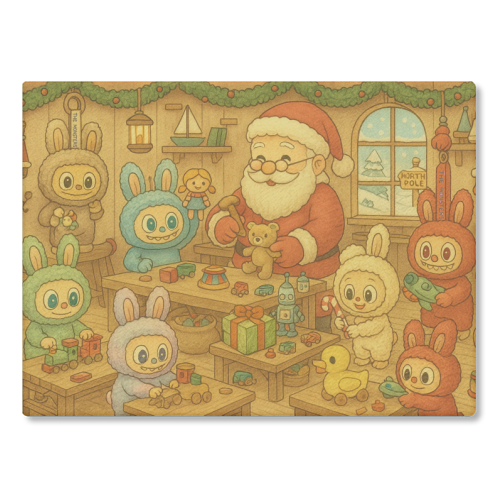 Labubu Christmas - glass chopping board by Ms Doodle