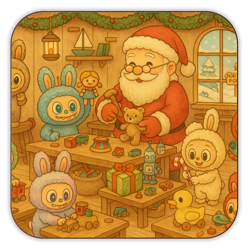 Labubu Christmas - personalised beer coaster by Ms Doodle