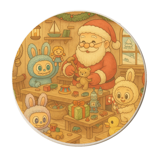 Labubu Christmas - personalised beer coaster by Ms Doodle