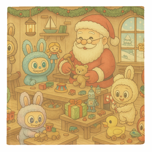 Labubu Christmas - personalised beer coaster by Ms Doodle