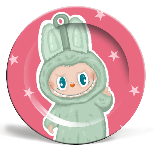 Labubu inspired Kawaii Pop Mart Little Monster - ceramic dinner plate by By Rosybum