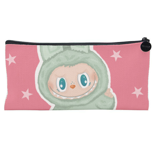 Labubu inspired Kawaii Pop Mart Little Monster - flat pencil case by By Rosybum