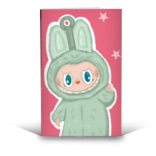 Labubu inspired Kawaii Pop Mart Little Monster - funny greeting card by By Rosybum