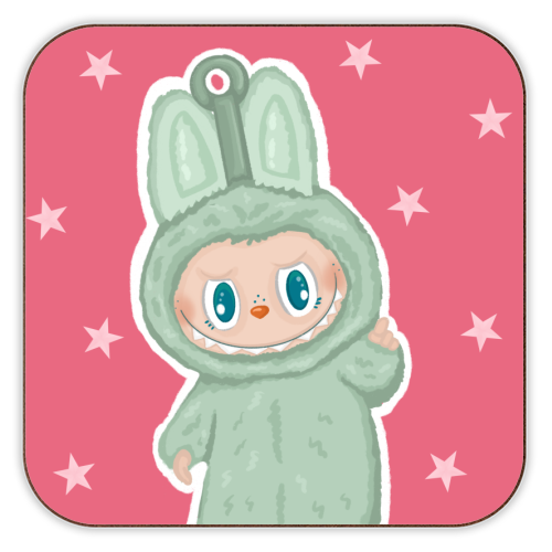 Labubu inspired Kawaii Pop Mart Little Monster - personalised beer coaster by By Rosybum