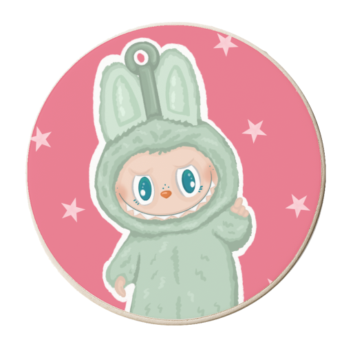 Labubu inspired Kawaii Pop Mart Little Monster - personalised beer coaster by By Rosybum