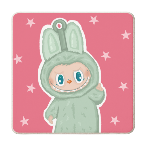 Labubu inspired Kawaii Pop Mart Little Monster - personalised beer coaster by By Rosybum