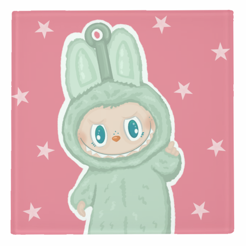 Labubu inspired Kawaii Pop Mart Little Monster - personalised beer coaster by By Rosybum