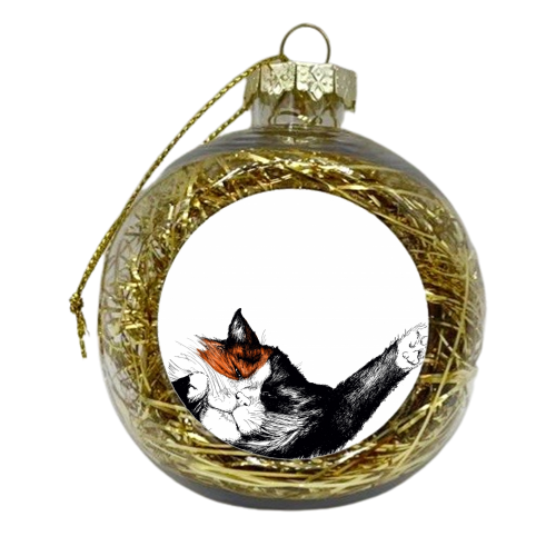 Lazy Cat 3 - xmas bauble by Jessie Keightley