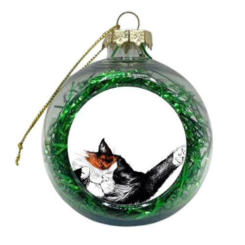 Lazy Cat 3 - xmas bauble by Jessie Keightley