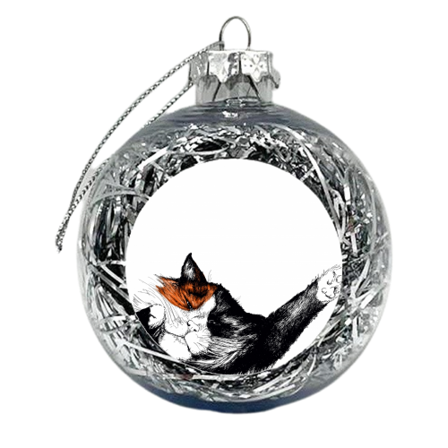 Lazy Cat 3 - xmas bauble by Jessie Keightley