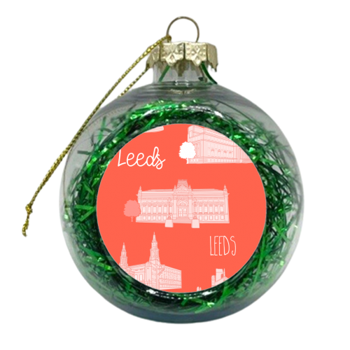 Leeds Architectural Illustration Pattern (Coral) - xmas bauble by Adam Regester