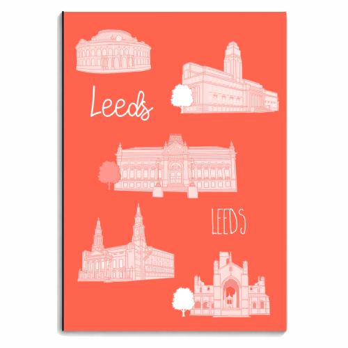 Leeds Architectural Illustration Pattern (Coral) - personalised A4, A5, A6 notebook by Adam Regester