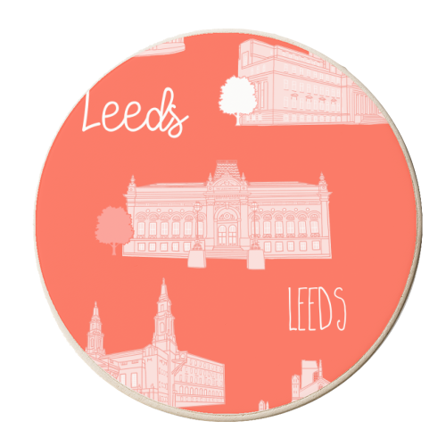Leeds Architectural Illustration Pattern (Coral) - personalised beer coaster by Adam Regester