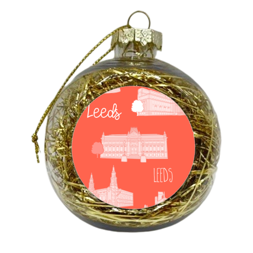 Leeds Architectural Illustration Pattern (Coral) - xmas bauble by Adam Regester