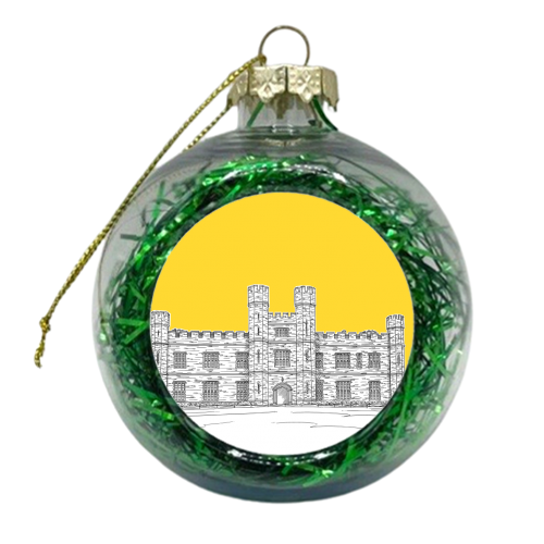Leeds Castle (Yellow Background) - xmas bauble by Adam Regester