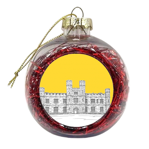 Leeds Castle (Yellow Background) - xmas bauble by Adam Regester