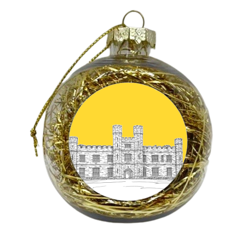 Leeds Castle (Yellow Background) - xmas bauble by Adam Regester