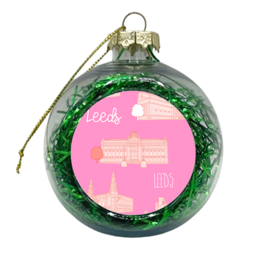Leeds City Landmarks Pattern (Pink) - xmas bauble by Adam Regester