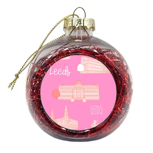 Leeds City Landmarks Pattern (Pink) - xmas bauble by Adam Regester
