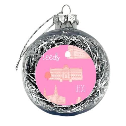 Leeds City Landmarks Pattern (Pink) - xmas bauble by Adam Regester