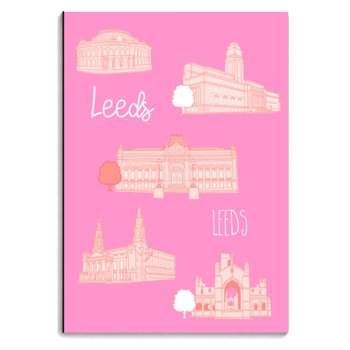 Leeds City Landmarks Pattern (Pink) - personalised A4, A5, A6 notebook by Adam Regester