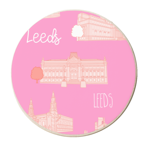 Leeds City Landmarks Pattern (Pink) - personalised beer coaster by Adam Regester