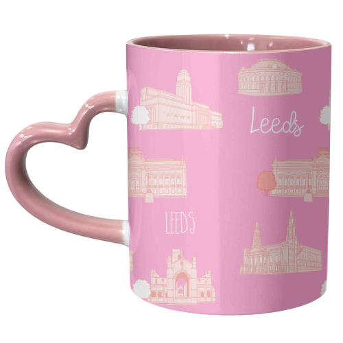 Leeds City Landmarks Pattern (Pink) - unique mug by Adam Regester