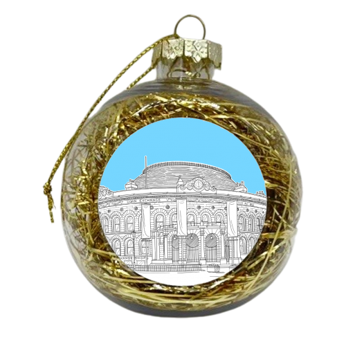 Leeds Corn Exchange Drawing (Pale Blue Background) - xmas bauble by Adam Regester