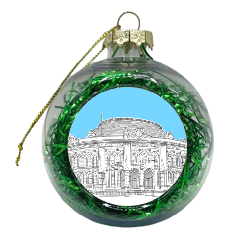Leeds Corn Exchange Drawing (Pale Blue Background) - xmas bauble by Adam Regester