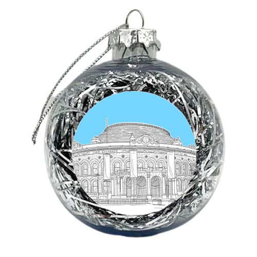 Leeds Corn Exchange Drawing (Pale Blue Background) - xmas bauble by Adam Regester