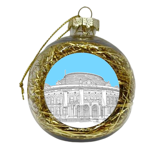 Leeds Corn Exchange Drawing (Pale Blue Background) - xmas bauble by Adam Regester