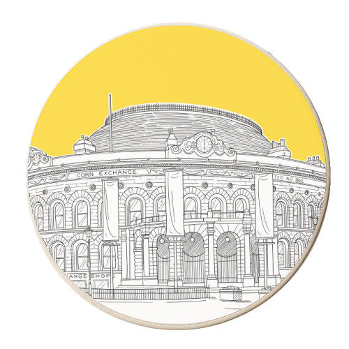 Leeds Corn Exchange Sketch (Yellow) - personalised beer coaster by Adam Regester