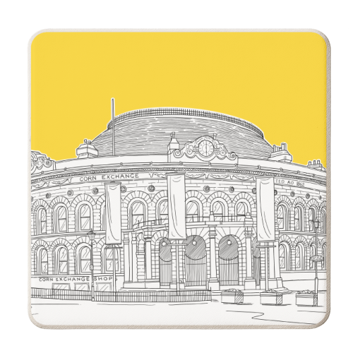 Leeds Corn Exchange Sketch (Yellow) - personalised beer coaster by Adam Regester