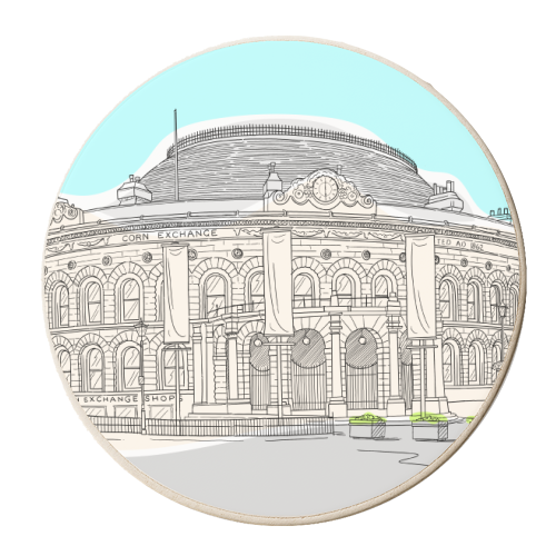 Leeds Corn Exchange (West Yorkshire) Illustration - personalised beer coaster by Adam Regester