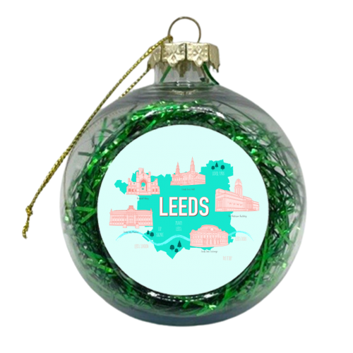Leeds (West Yorkshire, England) Illustrative Map - xmas bauble by Adam Regester