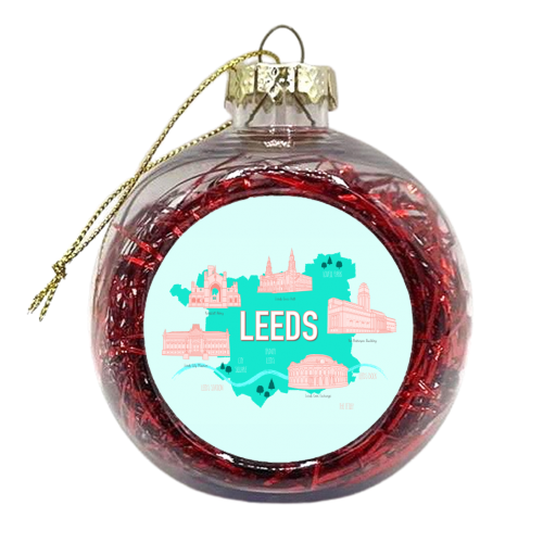 Leeds (West Yorkshire, England) Illustrative Map - xmas bauble by Adam Regester
