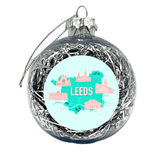 Leeds (West Yorkshire, England) Illustrative Map - xmas bauble by Adam Regester